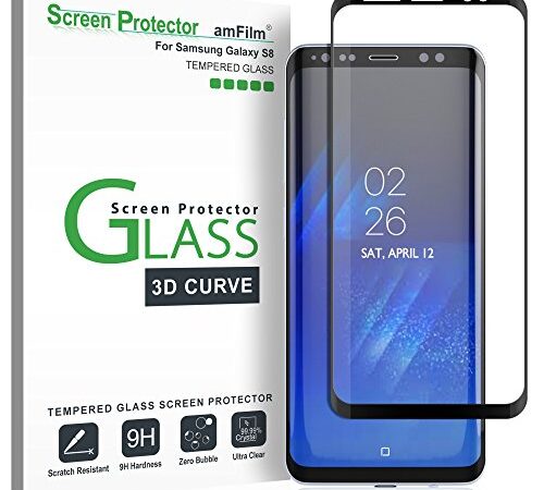 amFilm Protector Pantalla Galaxy S8, Cobertura Total (3D Curvo) Cristal Vidrio Templado Protector de Pantalla para Samsung Galaxy S8 (Negro)
