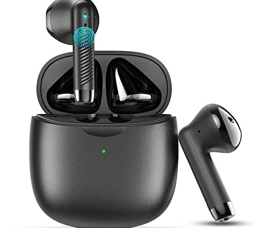 Auriculares Inalámbricos, Auriculares Bluetooth 5.3 HD Micrófono, Cascos Inalambricos HiFi Estéreo Auriculares In Ear con IP68 Impermeable, Reproducción de 32 Horas, USB-C, Control Táctil (Negro)