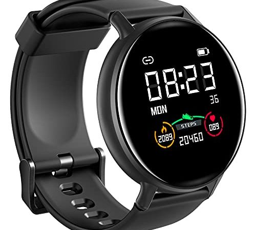 IOWODO R2 Smartwatch Hombre Mujer, Reloj Inteligente Impermeable 5ATM con Notificación de Mensajes Esfera Personalizada Pulsometro Podómetro Sueño,Pulsera Actividad Inteligente para iOS Android