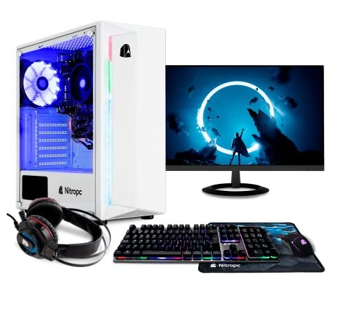 Nitropc - Pack Gaming Bronze | PC Gaming (AMD 3000G 2/4 3.5GHz, gráfica RX Vega 3, RAM 16GB, M.2 256GB + HDD 1TB, W10Pro +Act Windows11 | Monitor 22", Teclado, ratón, Cascos, WiFi) PC Gamer Completo