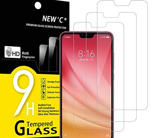 NEW'C 3 Piezas, Protector Pantalla para Xiaomi Mi 8 Lite, Mi 8X, Cristal templado Antiarañazos, Antihuellas, Sin Burbujas, Dureza 9H, 0.33 mm Ultra Transparente, Ultra Resistente