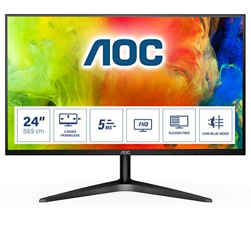 AOC 24B1H - Monitor sin marcos de 24" Full HD (1920x1080, 60 Hz, MVA, Flicker Free, 250 cd/m, D-SUB, HDMI 1x1.4) Negro