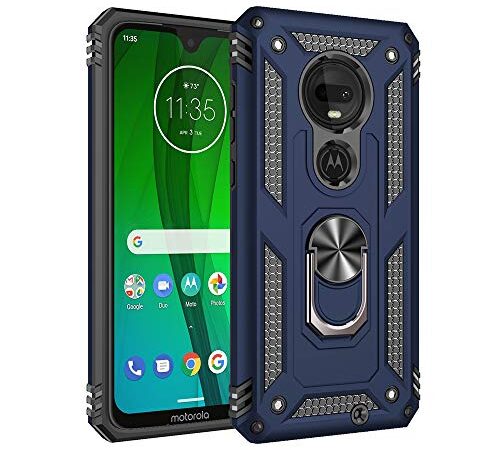 BestST Funda Motorola Moto G7 Plus /g7 +HD Protector de Pantalla,con Anillo Soporte, Robusta Carcasa Híbrida TPU + PC de Doble Capa Anti-arañazos Caso para Motorola Moto G7 Plus /g7,-Azul