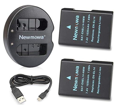 Newmowa EN-EL14 batería de Repuesto (Paquete de 2) y Cargador USB Dual para Nikon EN-EL14 EN-EL14a Nikon D3100 D3200 D3300 D3400 D3500 D5100 D5200 D5300 D5500