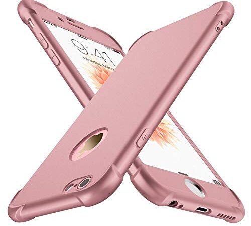 ORETECH Funda Compatible con iPhone 6 Plus 6s Plus,con 2 X Protector de Pantalla de Vidrio Templado Carcasa para iPhone 6s Plus Silicona Ligera Delgado PC TPU Bumper Caso para iPhone 6 Plus Oro Rosa