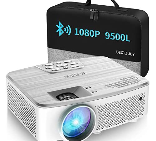 Proyector, Proyector Portatil 1080P Nativo, Mini Proyector Bluetooth de 9500 Lúmenes Soporte 4K, Proyector Cine Pantalla Máxde 200'' Compatible con TV Stick HDMI VGA USB TF AV