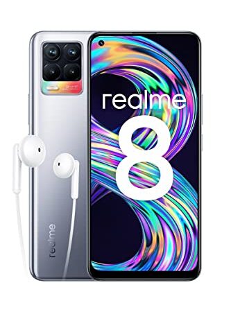 realme 8 - Smartphone Libre (Pantalla AMOLED superior 6.4", 8GB RAM +128GB , MediaTek Helio G95, Cámara cuádruple con IA de 64MP, Carga Dart de 30W batería de 5000 mAh) Cyber Silver- Exclusivo Amazon