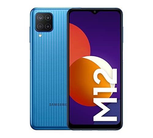 Samsung Smartphone Galaxy M12 con Pantalla Infinity-V TFT LCD de 6,5 Pulgadas, 4 GB de RAM y 64 GB de Memoria Interna Ampliable, Batería de 5000 mAh y Carga rápida Azul (ES Versión)