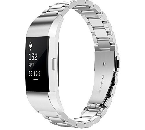 Simpeak Correa Compatible con Fitbit Charge 2 (5.5-8.1 Pulgadas), Correa de Acero Inoxidable Reemplazo Wristband Pulseras de Repuesto Bandas Compatible con Fitbit Charge 2 Fitness,Plata