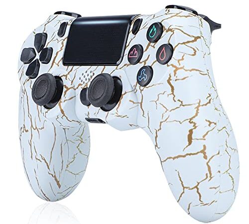 VooFun Mando para PS4, Inalámbrico Mandos Bluetooth Gamepad Joystick para PS4 Pro/Slim con Dual Shock Vibración/6 Axis Gyro Sensor/Audio Micrófono/Touch Panel (Blanco)