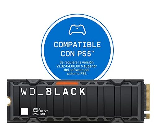 WD BLACK SN850 de 1 TB SSD NVMe con disipador térmico - Funciona con PS5, M.2 2280, PCIe Gen 4, hasta 7000 MB/s velocidad de lectura