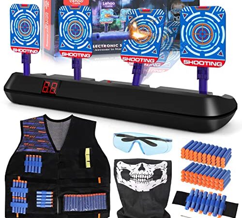 Lehoo Castle Diana Nerf, Objetivo Digital Electrónico para Nerf con Restablecimiento Automático, Incluye 60 Balas, Chaleco Táctico, Juguetes Niños, Regalos Cumpleaños Niños