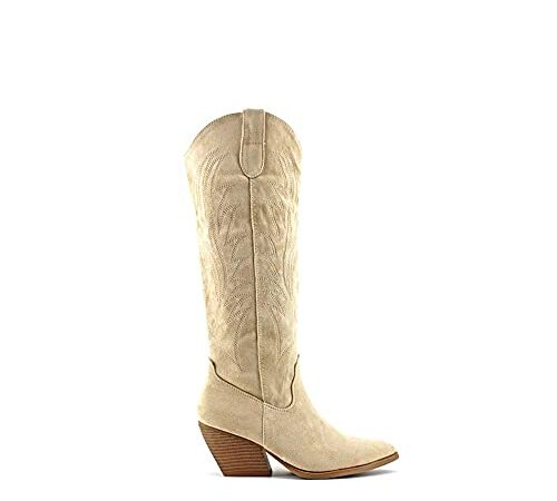 Modelisa - Botas Cowboy Altas Camperas Con Tacón Mujer (Beige, numeric_38)