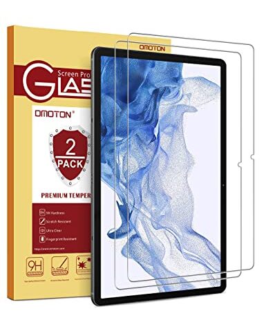 OMOTON Protector de pantalla de cristal templado para Samsung Galaxy Tab S8 Plus y Samsung Galaxy Tab S7 Plus (12,4 pulgadas), 9H Dureza, Antiarañazos, Sin Burbujas