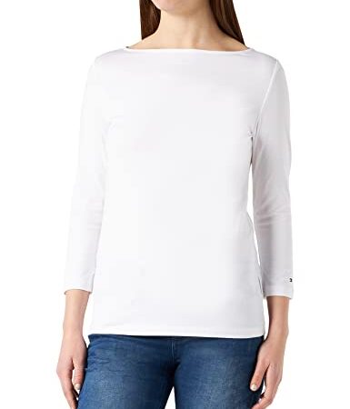 Tommy Hilfiger Slim Boat-nk Top 3/4 Slv Camiseta, White, M para Mujer