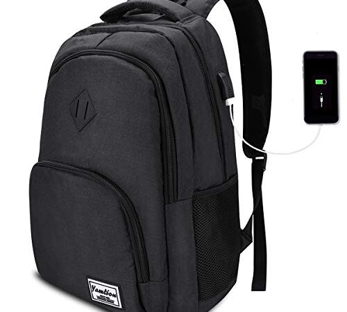 YAMTION Mochila Hombre para Portátil Mochilas Escolares Juveniles con Puerto USB Resistente al Agua Oxford-35L