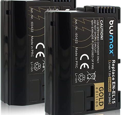 2X Baterías Blumax edición Oro EN-EL15 para Nikon D7000 D7100 D7200 D500 D600 D610 D750 D800 D810 Nikon 1 V1 2040mAh 7,0V 14,3Wh más Capacidad Que la batería Original