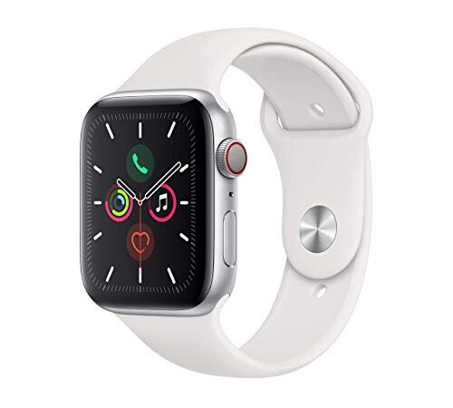 Apple Watch Series 5 (GPS + Cellular, 44 mm) Aluminio en Plata - Correa Deportiva Blanco