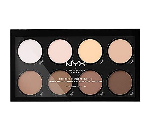 NYX Professional Makeup Paleta de contouring Highlight & Contour Pro Palette, Kit de contouring en polvo, 8 tonos de acabado mate y brillante