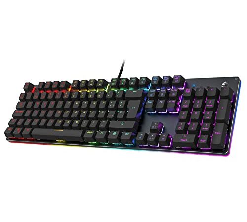 Black Shark Teclado Mecánico Gaming, Retroiluminación RGB, Teclados Gaming PC Español con Cable, Interruptores Azules, Anti-Efecto Fantasma de 105 Teclas, Sixgill K2