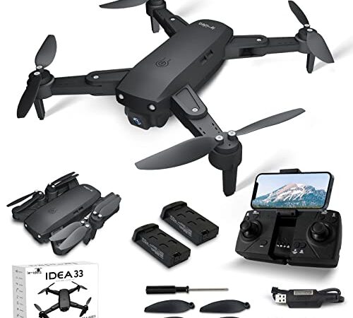 Drone GPS Profesional con Cámara 4K HD, IDEA33 5GHz WIFI FPV Dron con Posicionamiento de Flujo óptico y Motor sin Escobilla para Principiantes, RC Quadcopter Tiempo de Vuelo 36 Minutos (2 Baterías)