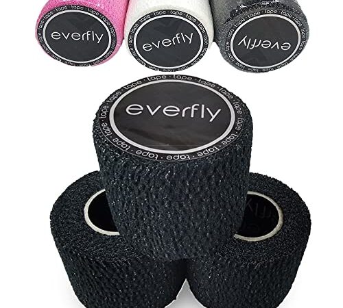 EVERFLY Tape Crossfit - Set 3 Rollos 5cm x 4,5m - Esparadrapo Deportivo - Hook Grip Pulgares y Dedos - Cinta Flexible Protectora - Agarre Adhesivo para Pesas - Entrenamiento - Halterofilia (Negro)