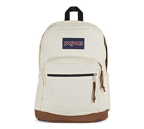 JanSport Right Pack Backpack - School, Travel, Work, or Laptop Bookbag with Suede Leather Bottom with Water Bottle Pocket, Coconut