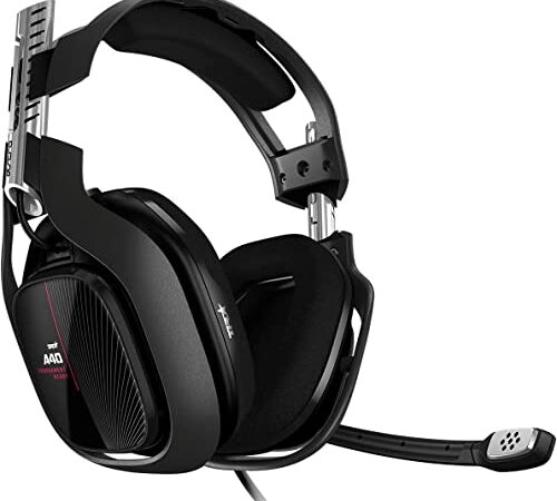 ASTRO Gaming A40 TR Auriculares alámbricos, 4ta Gen, Audio V2, Dolby Atmos, Clavija 3.5mm, micrófono Intercambiable, para Xbox Series X|S, Xbox One, PC, Nintendo Switch, Móvil - Negro/Rojo