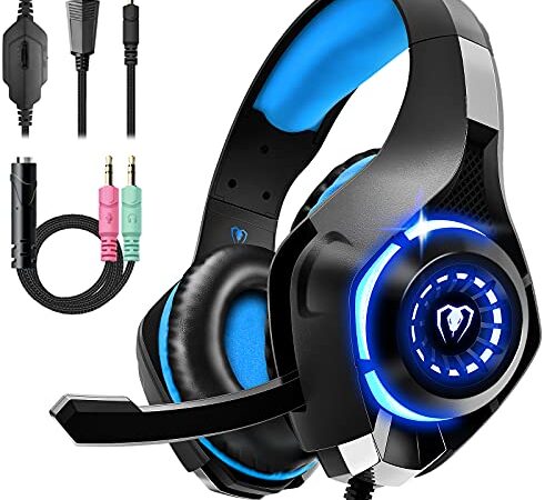 Cascos Gaming, Auriculares Con Graves Envolventes 3D, Micrófono Reducción De Ruido Y Almohadillas De Proteína, Para PS4 PS5 Xbox PC Laptop