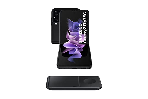 SAMSUNG Galaxy Z Flip3 5G – Plegable, pantalla 6,7” (AMOLED FHD+, 8GB RAM + 128GB almacenamiento, doble cámara trasera, 3300 mAh carga rápida 25W) Negro [Versión ES] + Wireless Charger Dúo