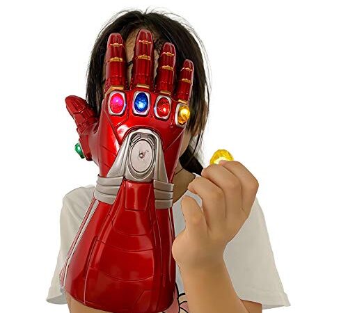 T-XYD Guantelete del Infinito, Guante Iron Man Infinity Gems con 6 Piedras LED magnéticas, Diseño removible, 3 Modos de Flash, Accesorios de Cosplay de Halloween para niños/Adultos,Kids