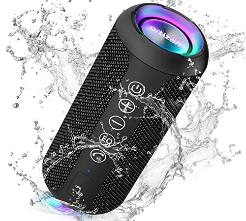 Ortizan Altavoz Bluetooth, Altavoz Exterior Inalámbrico Portátil a Prueba de Agua con Luces de Camping, Estéreo de 12 W y Tiempo de Reproducción de 30 H,Alcance Bluetooth de 20 m, Tarjeta TF AUX