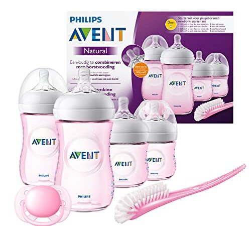 Philips Avent SCD301/03 - Set de recién nacido gama natural, 4 biberones, chupete y escobilla, rosa