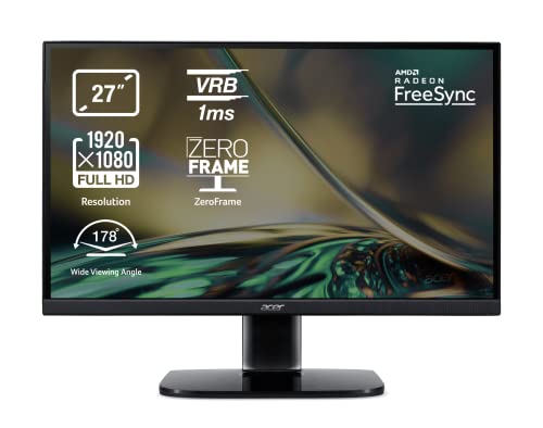 Acer KA272Abi - Monitor de 27" Full HD 75 Hz (1920x1080, Pantalla LED, ZeroFrame y FreeSync, Tiempo de Respuesta 1ms (VRB), VGA, HDMI), Color Negro