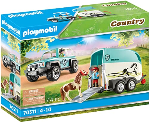 PLAYMOBIL Country 70511 Coche con Remolque para Poni, Juguetes para niños a Partir de 4 años