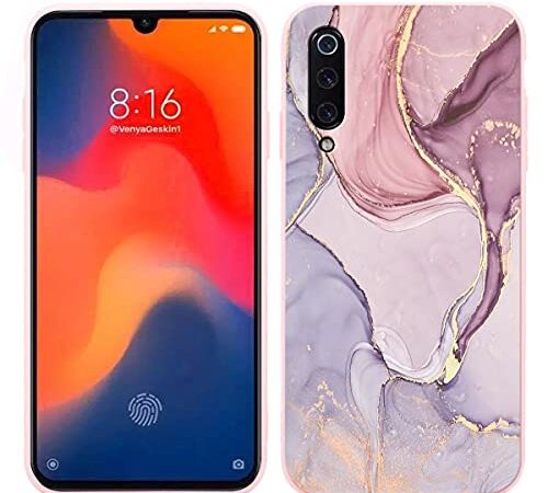 Pnakqil Funda para Xiaomi Mi CC9 / 9 Lite Patrón Silicona Cárcasa, Suave TPU Gel Antigolpes de Protector Piel Bumper Case Cover con Dibujos Diseño, Carcasa para Xiaomi Mi 9 Lite, Rosa mármol 1