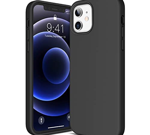 CANSHN Funda Silicona Líquida Compatible con iPhone 12 Mini Case (5,4"), Ultra Slim Silky Touch Feel Carcasa con Goma de Gel protección Suave, Negro