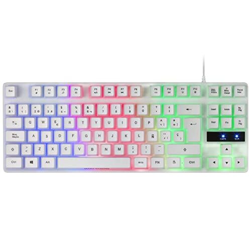 Mars Gaming MK02 Blanco, Teclado Gaming H-Mech, Compacto TKL, FRGB Rainbow, Antighosting, Idioma Español