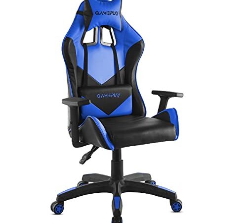 MC Haus Gaming Azul - Silla Gamer ergonómica, con reposabrazos Acolchados, Respaldo reclinable y Ruedas giratorias