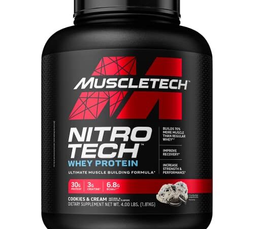 Muscletech Suplemento para Deportistas Nitro Tech Performance Series, Sabor de Cookies & Cream - 1800 gr (El embalaje puede variar)