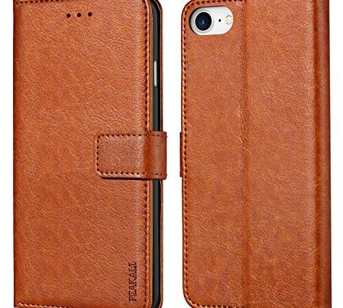 Peakally Funda iPhone SE 2020/6 / 6s / 7/8, Carcasa Cuero Fundas para iPhone 6/6S/7/8/SE 2020 [Stand Function] [Ranuras para Tarjetas] Piel PU Carcasa Case con Concha Interna Suave-Marrón