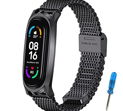 SenMore Compatible Correa Mi Band 6, Mi Band 5/4/3 Correas Metal, Pulsera de Acero Inoxidable Agradable para Mi Band 6 Correa Mi Band 5 Correa Miband 4/3 Correa (No Host)