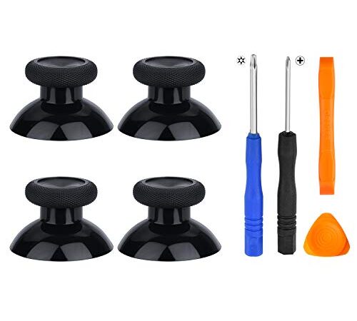 4pcs Replacement thumbsticks, Screwdriver, Pray Tool for Xbox One / PS4 Controllers, Black Analog Grip for Xbox One S