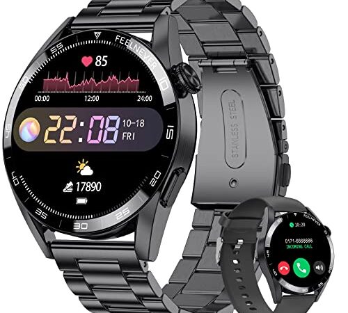 LIGE Relojes Inteligentes para Hombres con Llamadas Bluetooth, 1.32''HD Pantalla Táctil Actividad Monitor de Sueño Podómetro Pulsómetro Control de música, Smartwatch para Android iOS Negro