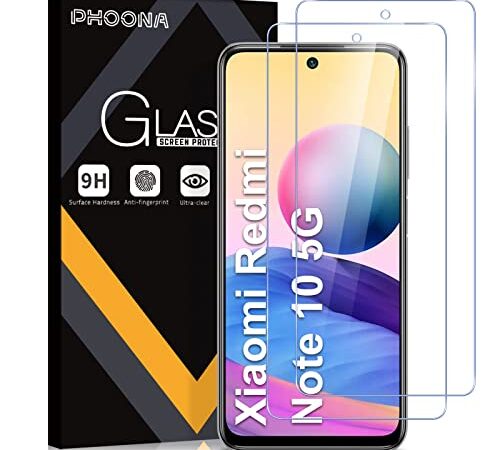 Phoona 2 Piezas, Protector Pantalla para Xiaomi Redmi Note 10 5G,Note 10T 5G,Poco M3 Pro,Dureza 9H,Sin Burbujas,Antihuellas, Antiarañazos.Protector pantalla cristal templado para Redmi Note 10 5G
