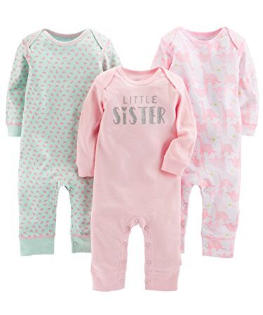 Simple Joys by Carter's Monos Bebé Niña, Pack de 3, Rosa/Verde Menta, Dinosaurio, 6-9 Meses