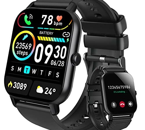 Apkdone Reloj Inteligente Hombres Mujeres, 2023 1.85" Llamada Bluetooth Smartwatch con Monitoreo de Sueño, Podómetro, Pulsómetro, Pulsera Actividad 112 Modos Deporte, Impermeable IP68 para Android iOS