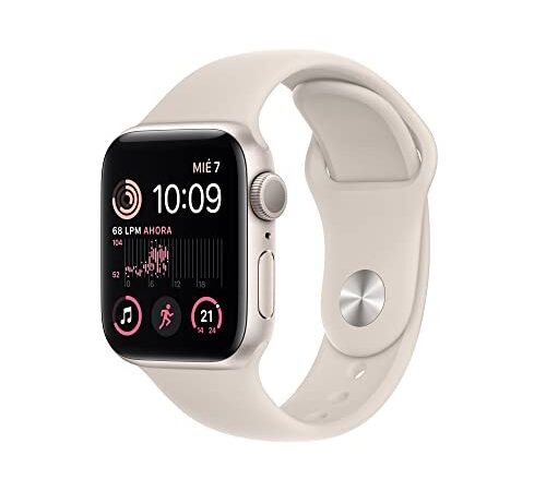 Apple Watch SE de 2.ªgeneración (GPS, 40mm) Reloj Inteligente con Caja de Aluminio en Blanco Estrella - Correa Deportiva Blanco Estrella - Talla única. Monitor de entreno y sueño