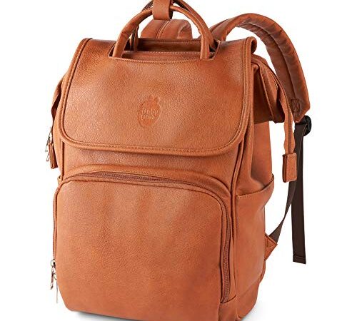 Baby Uma Elegante bolsa de cambio de piel vegana – Mochila unisex para bebé, una verdadera bolsa Mary Poppins con compartimentos, marrón