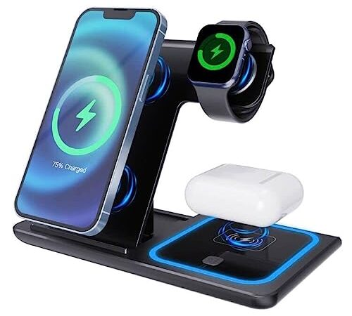 Cargador inalámbrico 3 en 1 Rápida Qi Wireless Charger para iPhone 14/13/12/11/X/XS/8-series,für Apple Watch 8/7/6/SE/5/4/3/2, für Air-P-od Pro/3/2 Carga inalámbrica Base Cargador